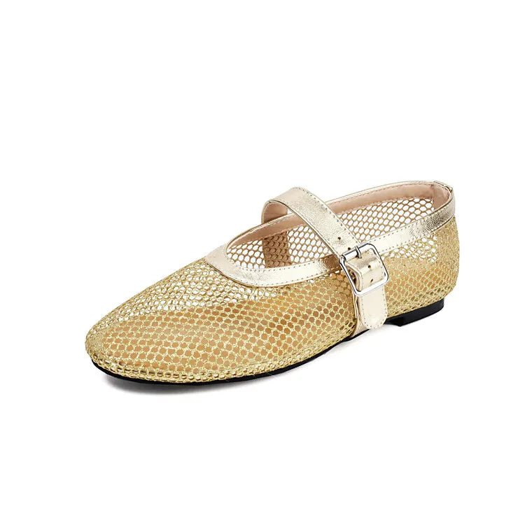 SOERA Bianca Buckled Mesh Ballet Flats - Shoes - Red 35