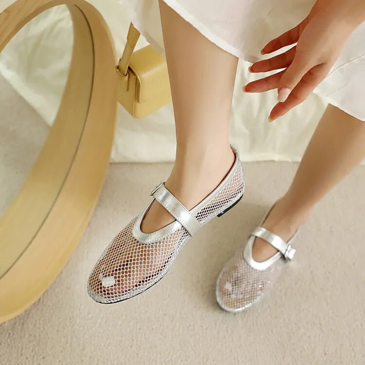 SOERA Bianca Buckled Mesh Ballet Flats - Shoes - Silver 35