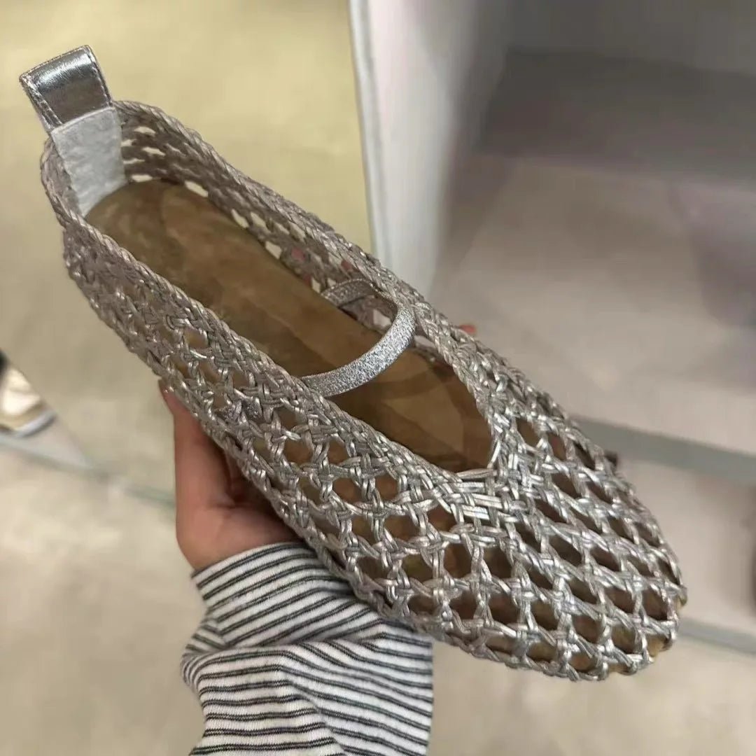 SOERA Francesca Hollow Woven Flat Shoes - Shoes - 1005009205383908-;UY1775031593754103888 Silver 39