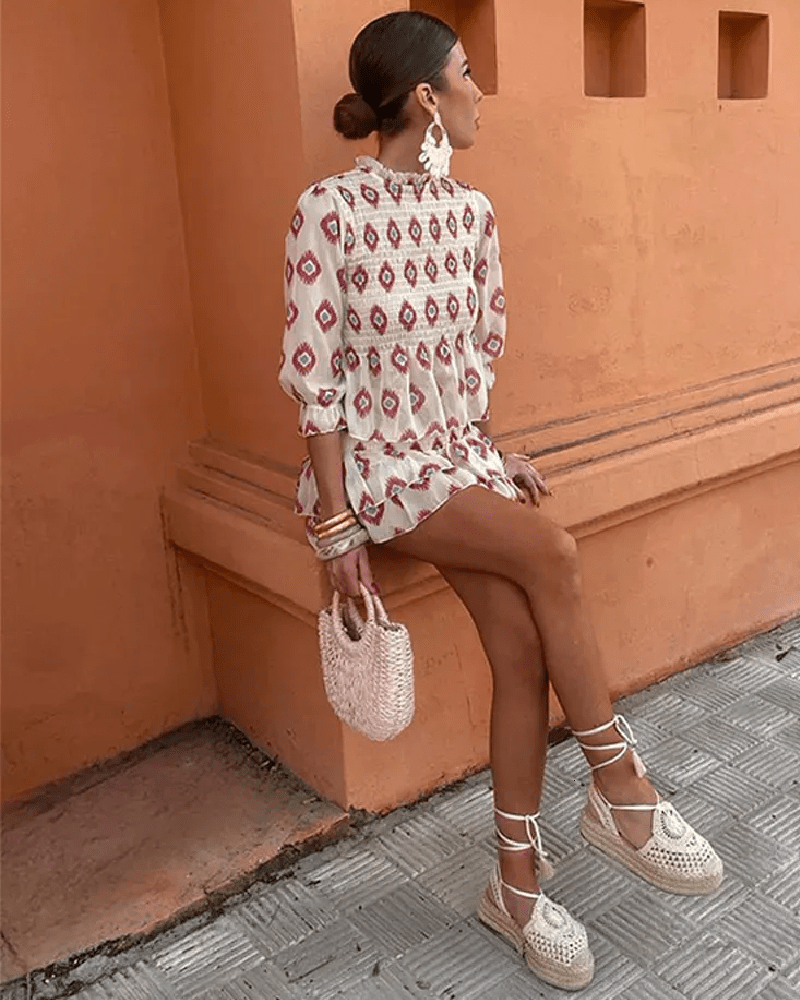 SOERA Iris Geometric Print Tiered Mini Skirt Set - Skirt Set - SOERA-841795-WEI-XL-28931 XL