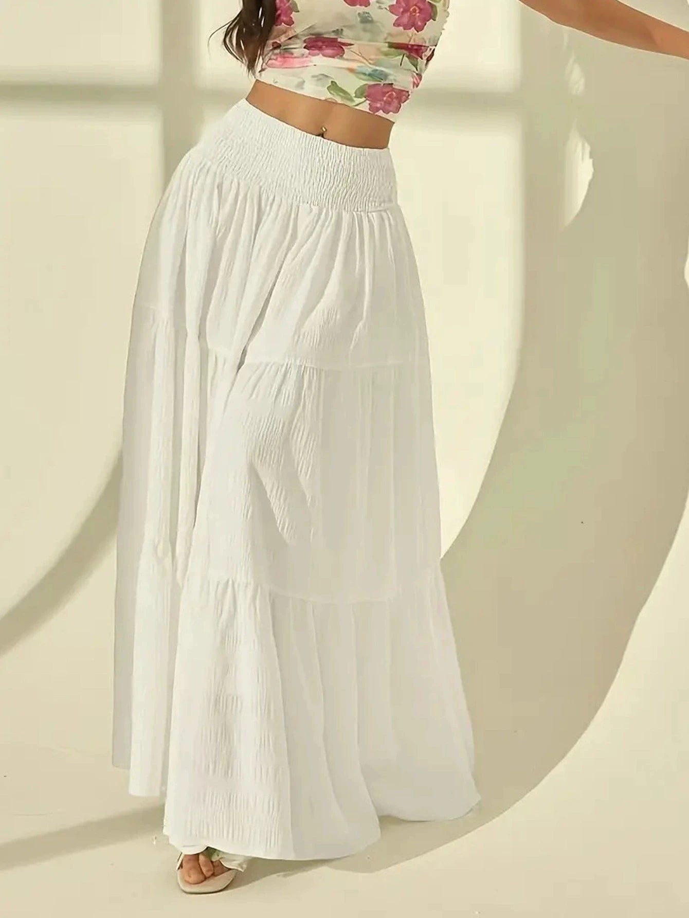 SOERA Calla Tiered Maxi Skirt Elastic Waist - Skirts - White S