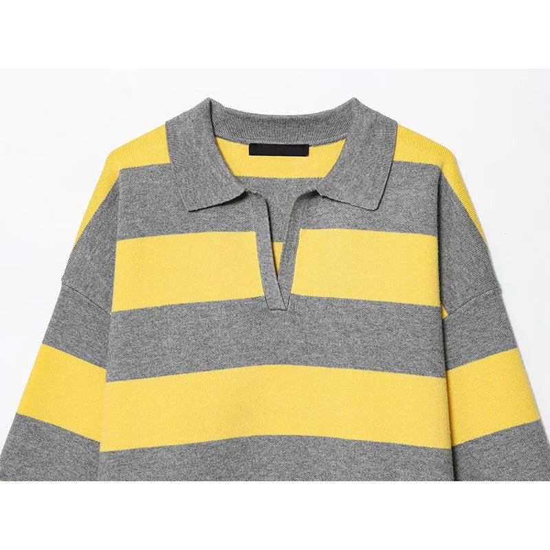 SOERA Elena Striped Polo Neck Sweater - Sweaters & Cardigans - Yellow S