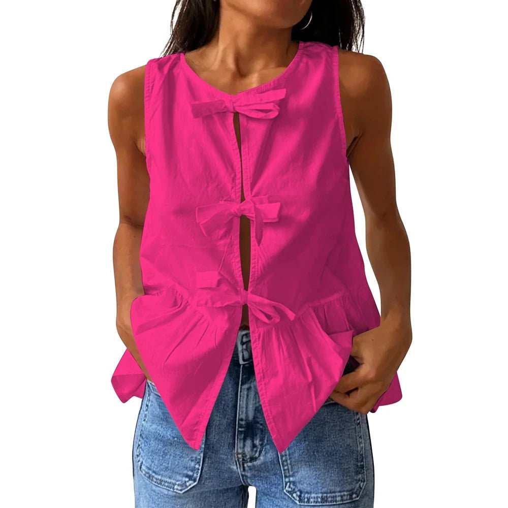 SOERA Bianca Bow - Tie Peplum Tank Top - Top - Hot Pink S