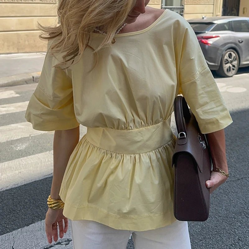 SOERA Cecile Ruffled Backless Blouse - Tops - Yellow S