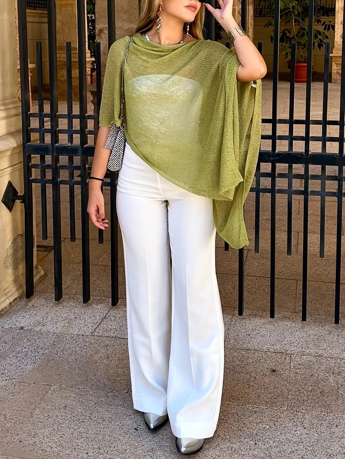 SOERA Celeste Batwing Knitted Shawl Top - Tops - Olive S