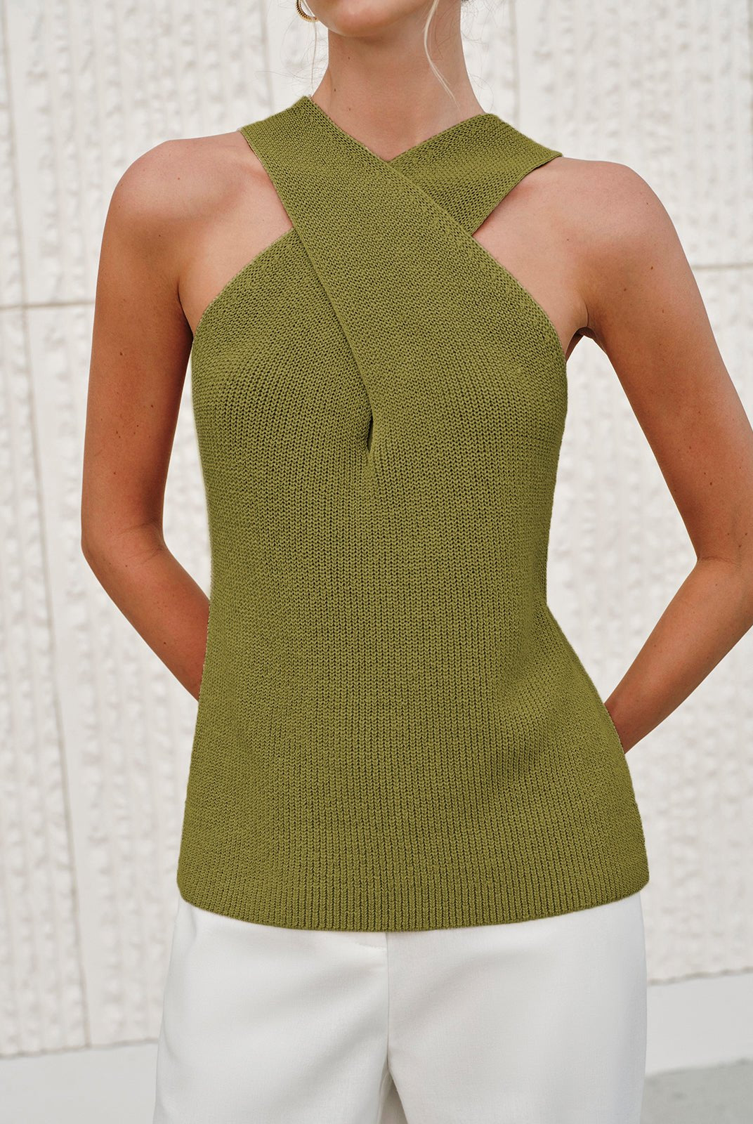 SOERA Ginny Halter Cross - Over Collar Tank Top - Tops - Green S