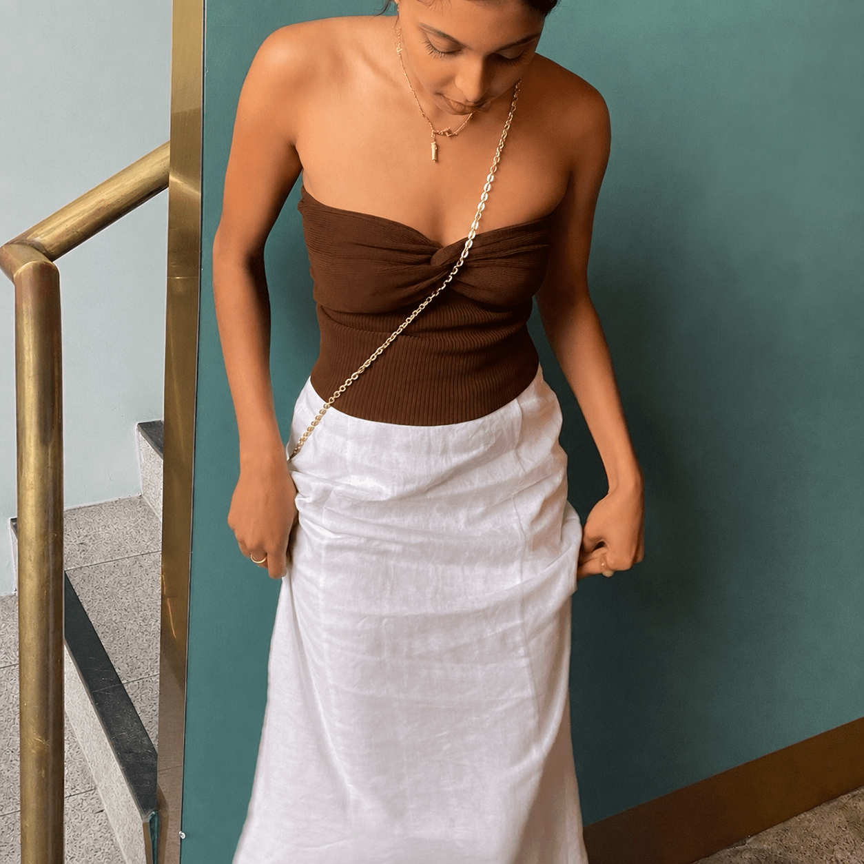 SOERA Iris Strapless Off Shoulder Top - Tops - Brown XS