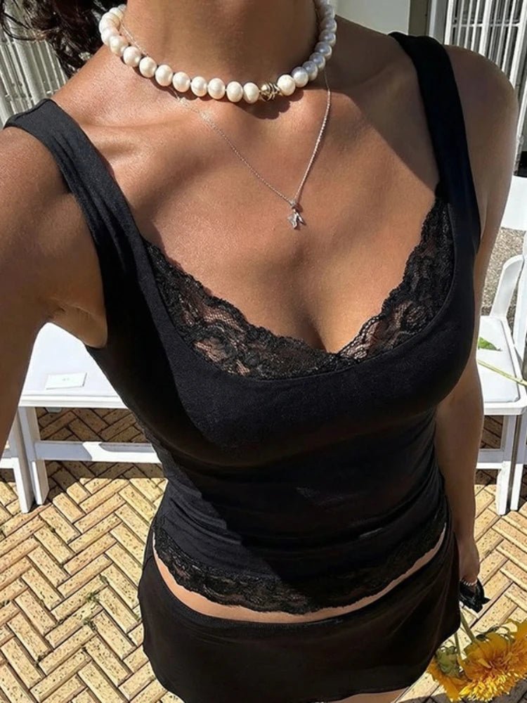 SOERA Jaelyn Lace Trim Tank Top - Tops - 1005010595628459-;GU1771345068339444399 Black S