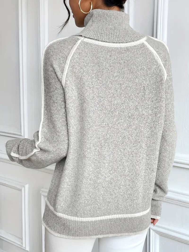 SOERA Juvy Contrasting Turtleneck Sweater - Tops - pF1763304746551435736 Gray 2XL