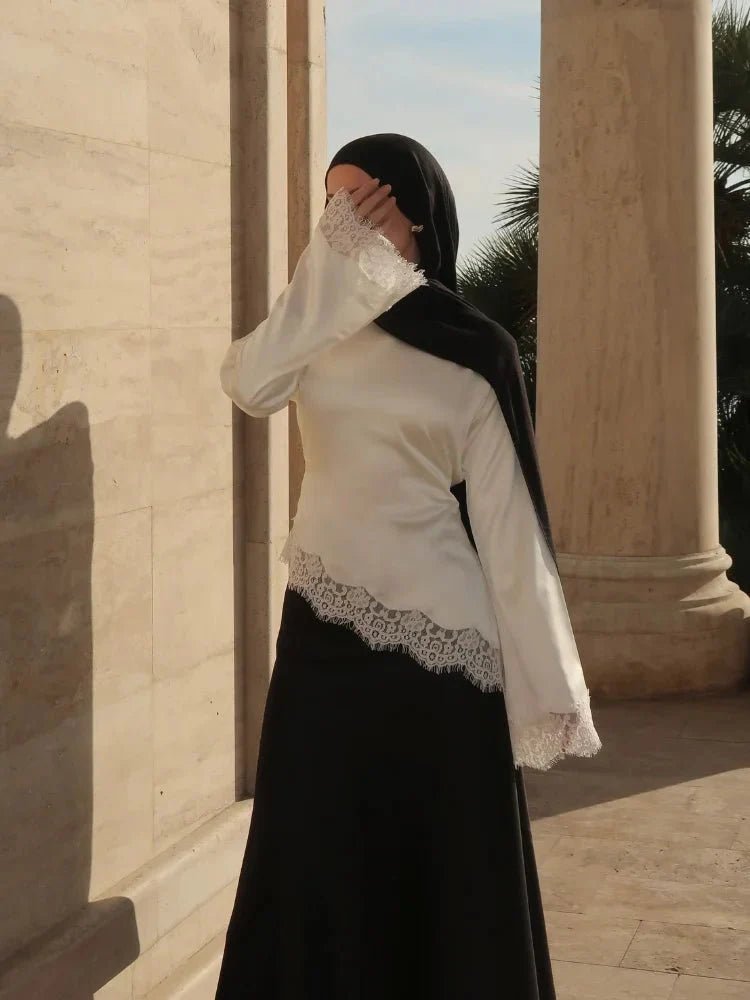 SOERA Serena Lace Satin Long Sleeve Top - Tops - White L