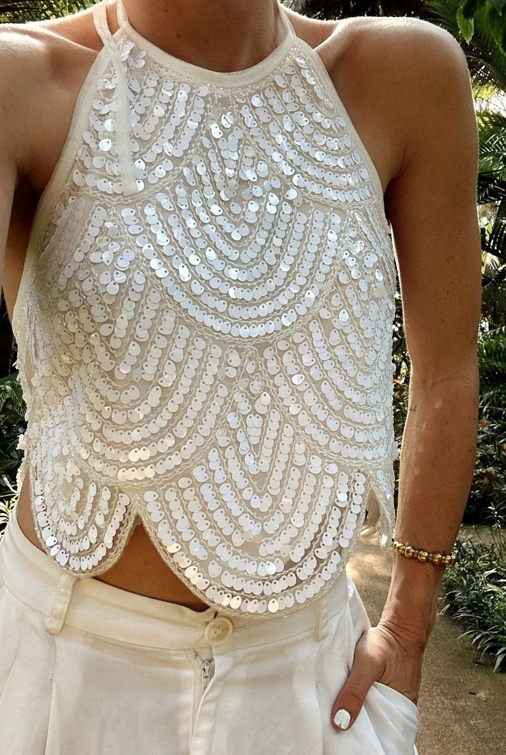 SOERA Sophia Sequin Halter Top - Tops - SOERA-695491-M-WHITE-96515 White M