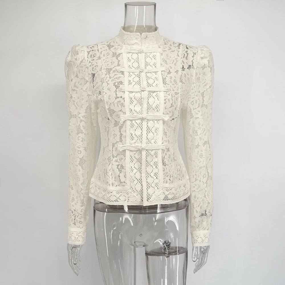 SOERA Suzan Long Sleeve Lace Blouse - Tops - 1005009268939981-;ho1769670009987819196 Beige S