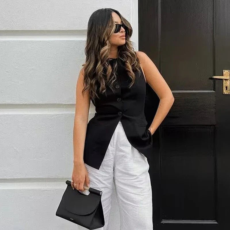 SOERA Priya Button-Up Vest Top - Vest - Black XS