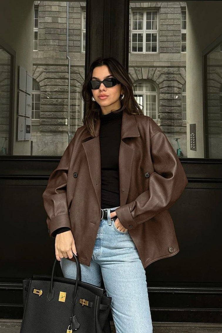 Cappotto Sandra in pelle vintage rilassato