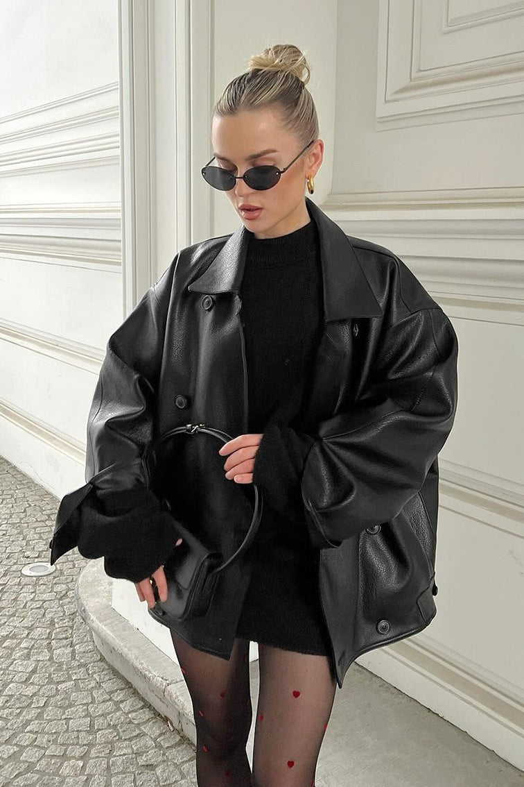 Cappotto Sandra in pelle vintage rilassato