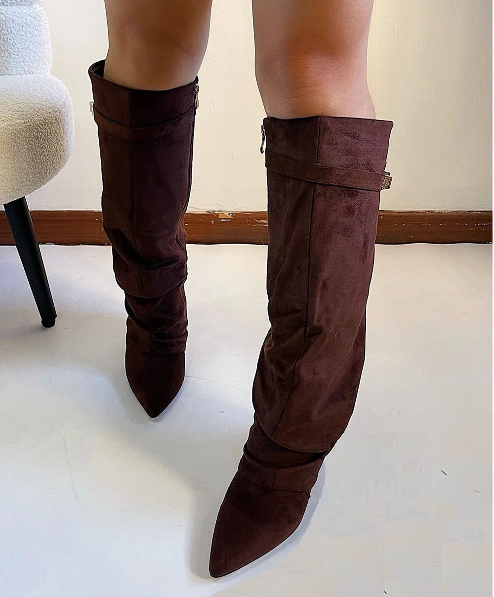 Melanie Slouchy Suede Pointed Knee High Boots