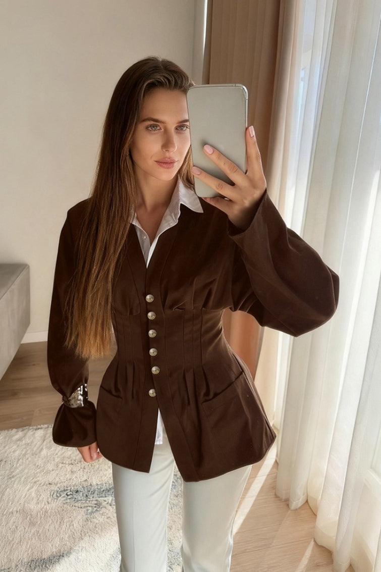 Blazer vintage slim Beatrice a pieghe in vita