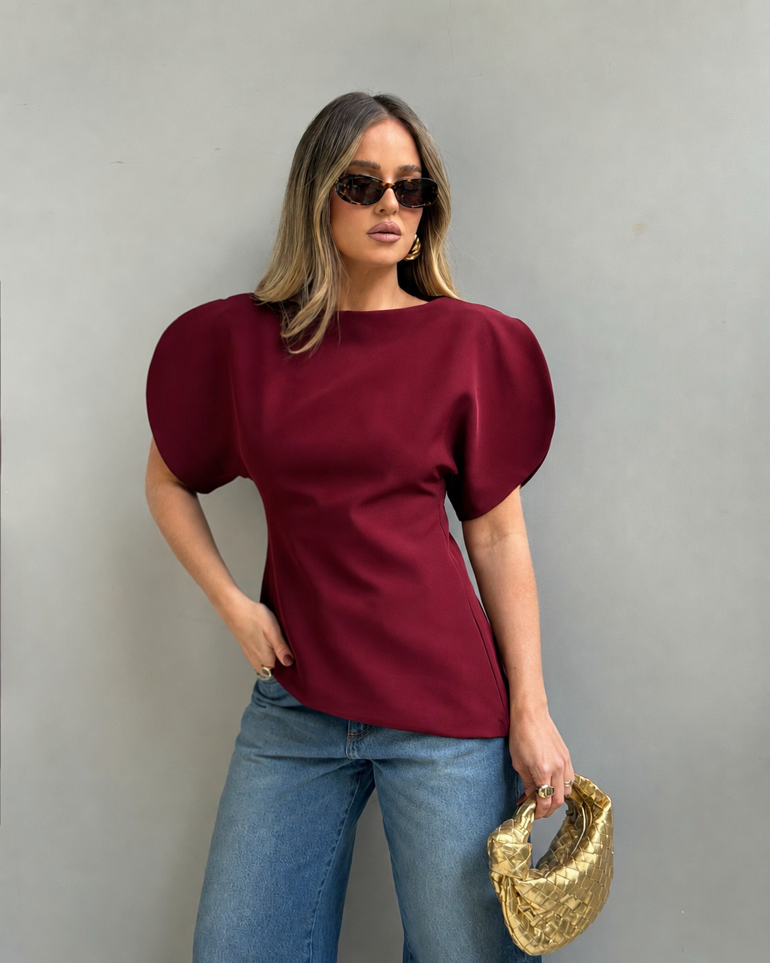 Top Sienna tricot maniche a palloncino