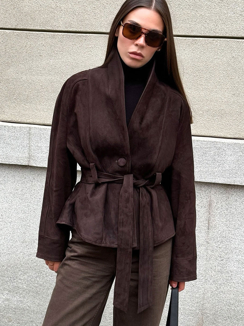 Cappotto trench in suede con cintura Teresa