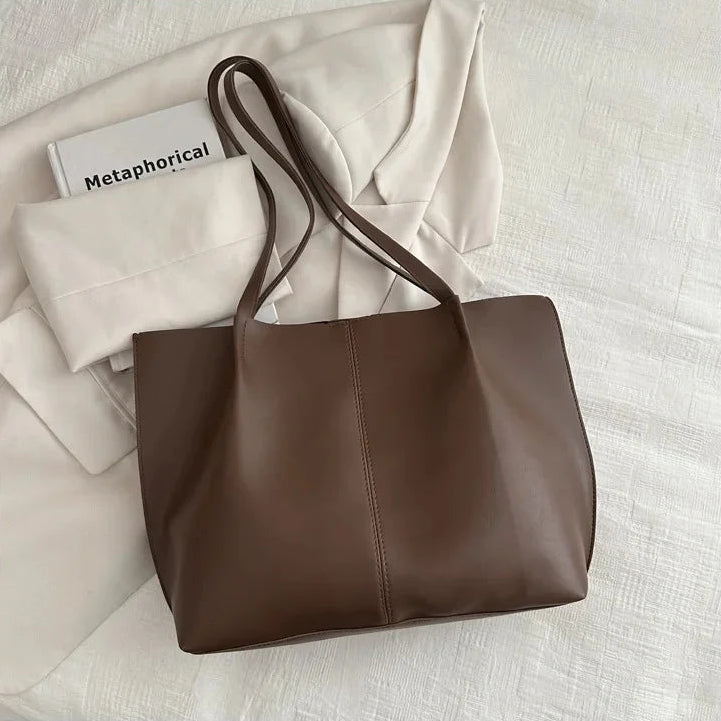 Korean Style Large Capacity Women's Casual Tote Bag - Soft PU Retro Design 7