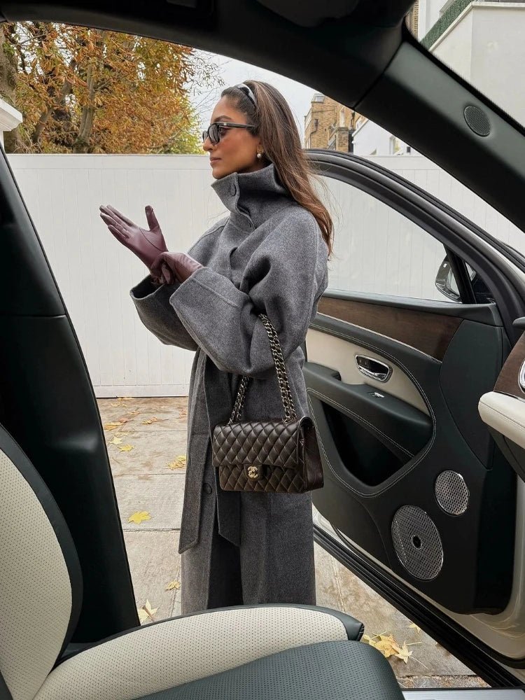 Meryl Stand Up Collar Belted Long Coat 4