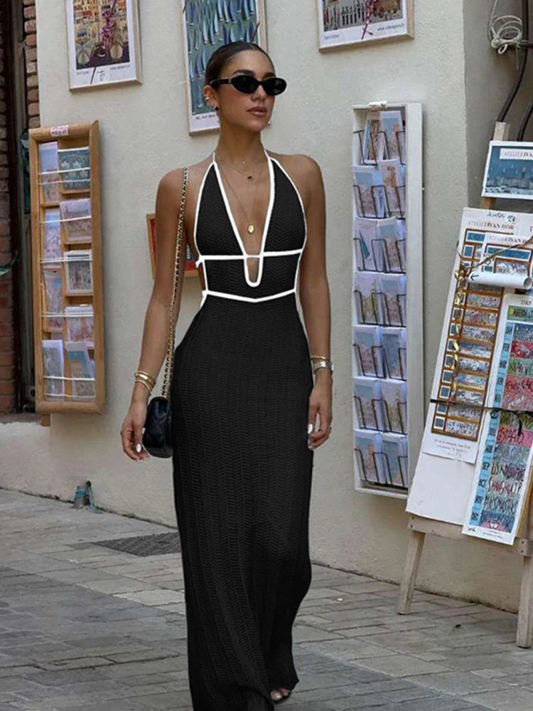 Harley Lace Up Halter Maxi Dress