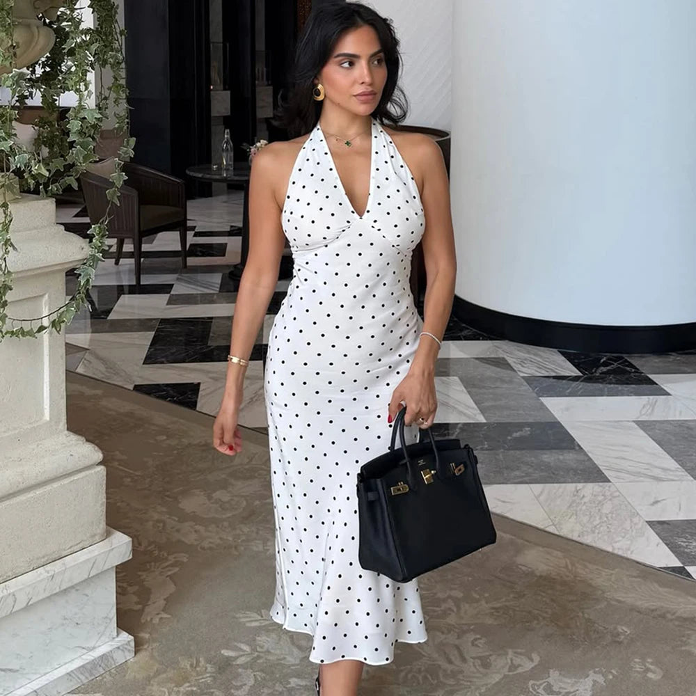 Bianca Polka Dot Halter Maxi Dress