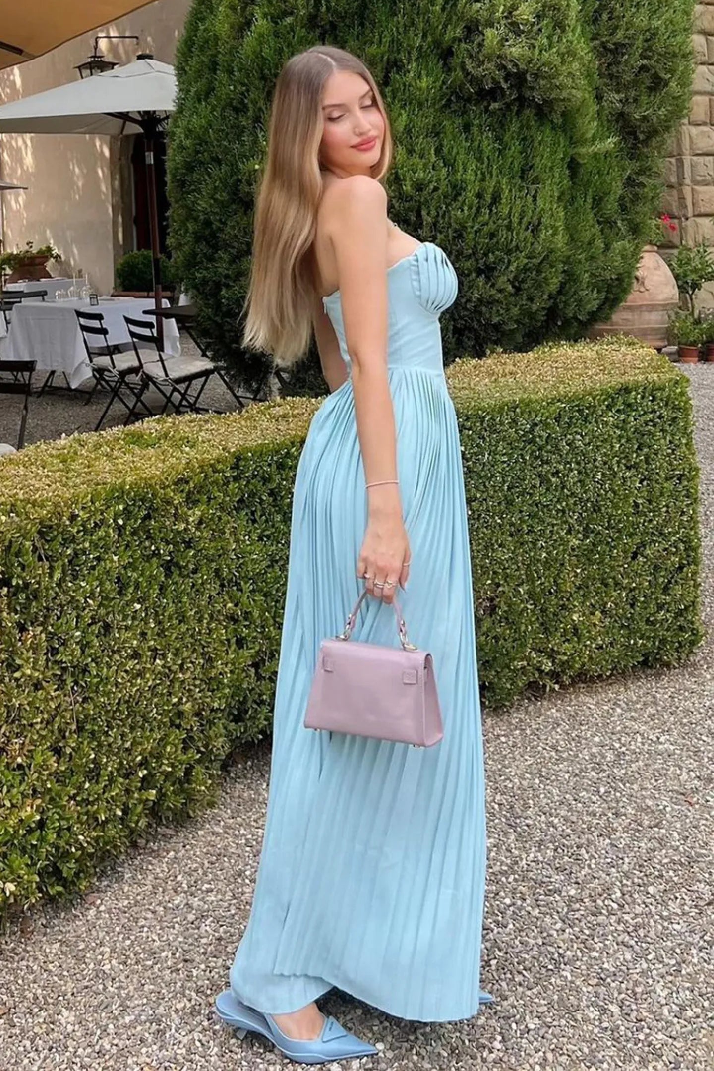 Serel Long Strapless Maxi Dress with Shell Pleats - Elegant Long Dress for Women 5