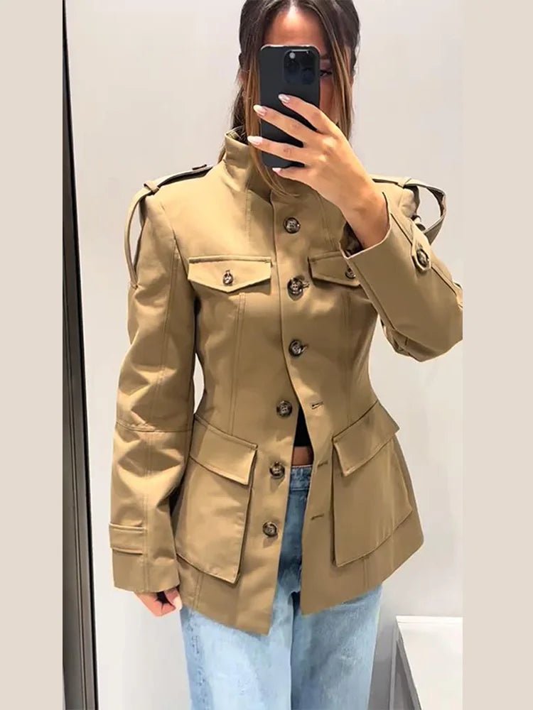Slim Fit Trench Coat for Women - Vintage-Inspired Jacket with Pockets 2