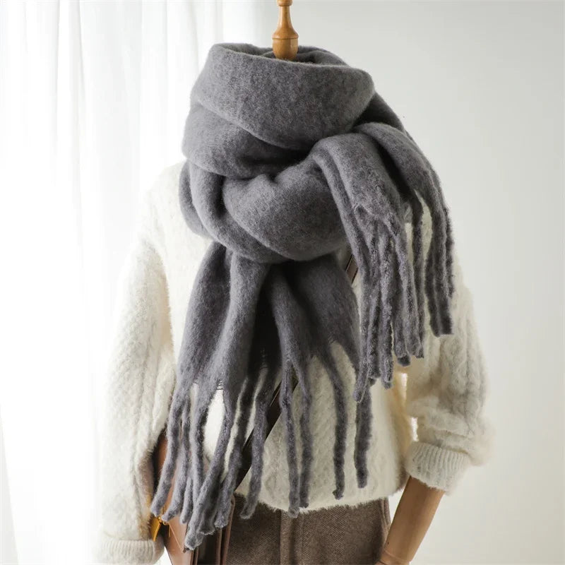 Thick Women's Winter Scarf - Soft Solid Pashmina Wrap with Tassels 4