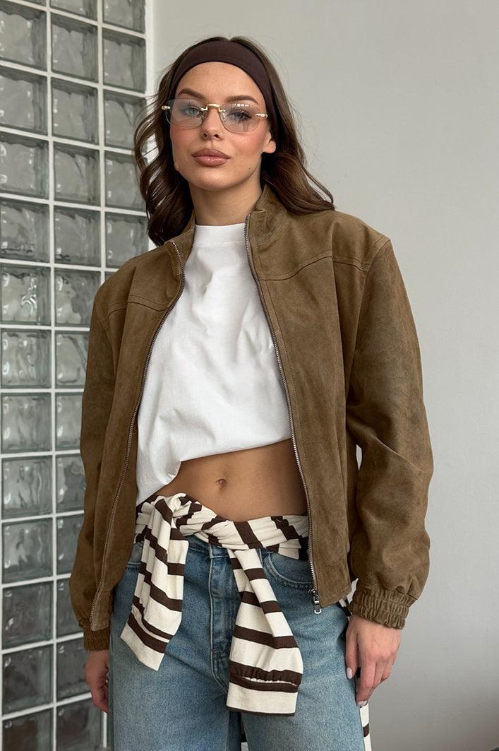 Alavsha Vintage Khaki giacca in suede