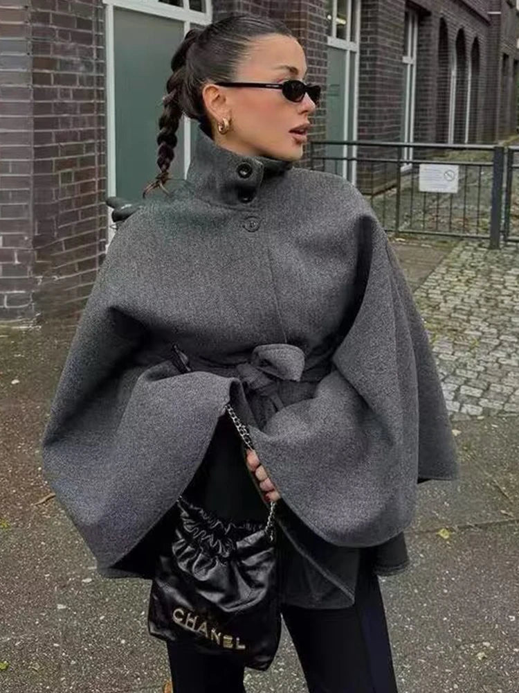 SOERA Annie Belted Cape Jacket - Coat - SOERA-578179-1-XS-11843 Grey XS