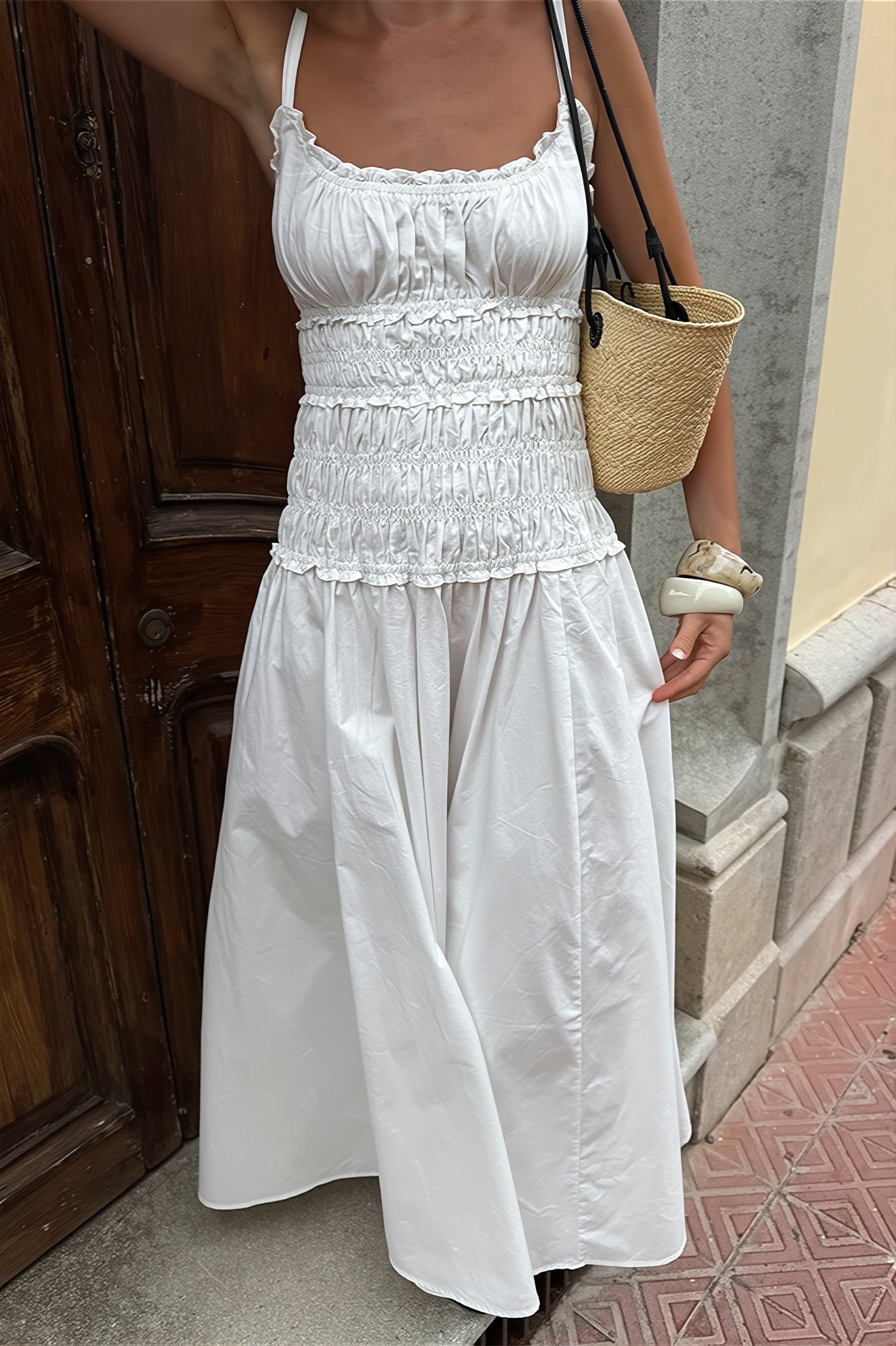 Vestito lungo aderente Sophia con scollo quadrato