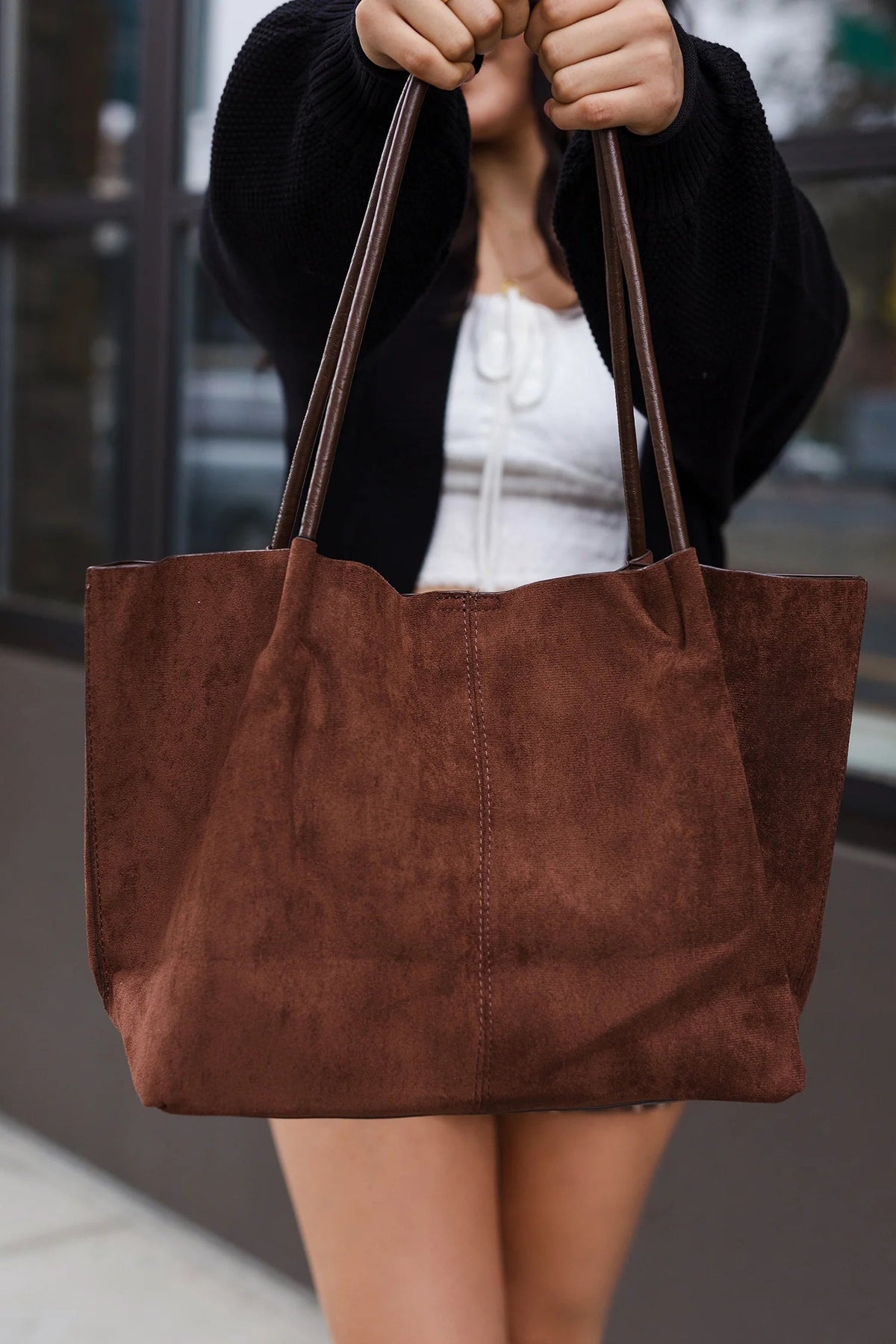 Cheska Faux Suede Tote Bag with Pouch