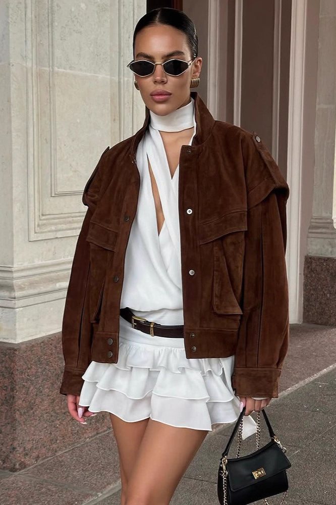 Alatni giacca in suede spalle larghe
