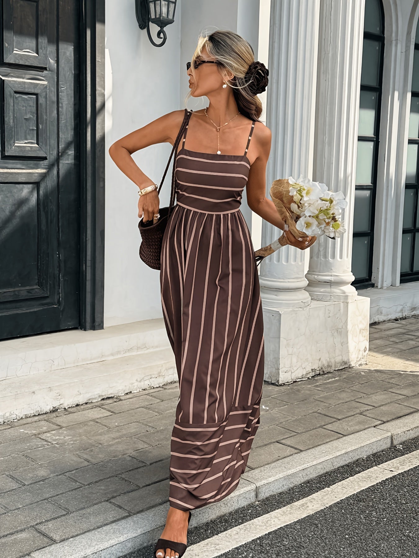 Vestito slip in lino a righe Elena