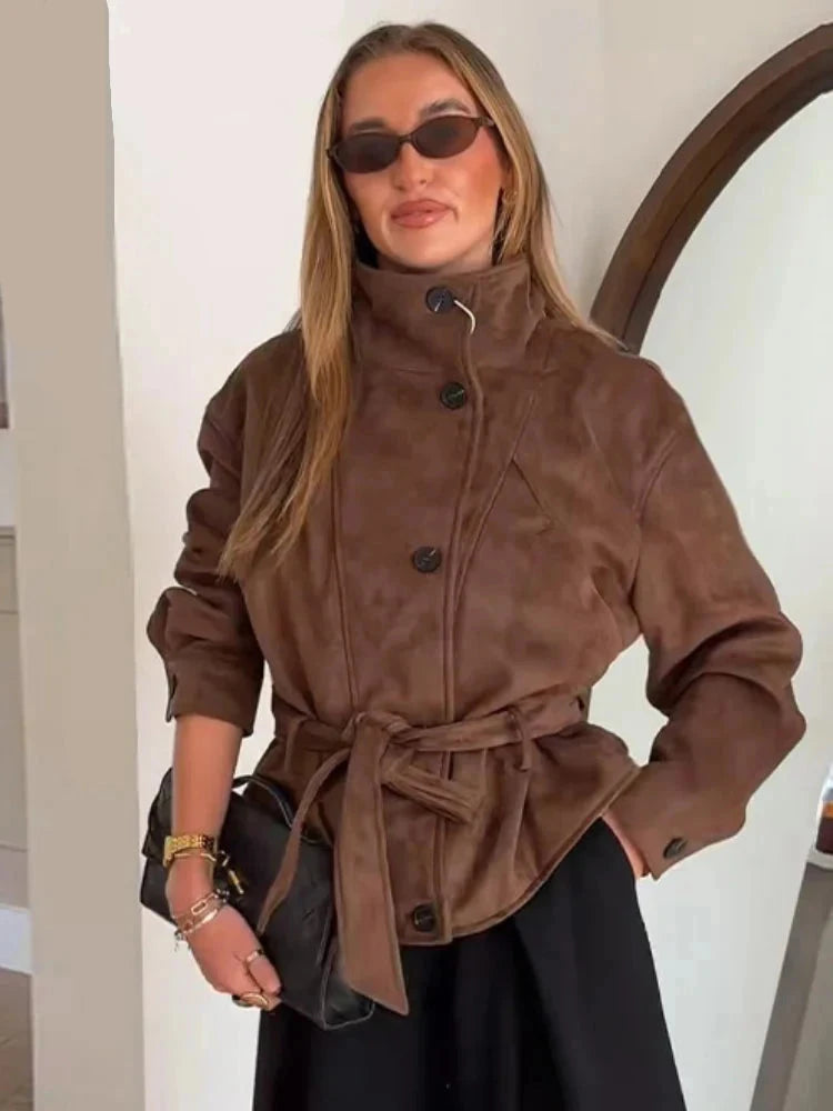 Rebecca Giacca Stringata in Finta Pelle Scamosciata