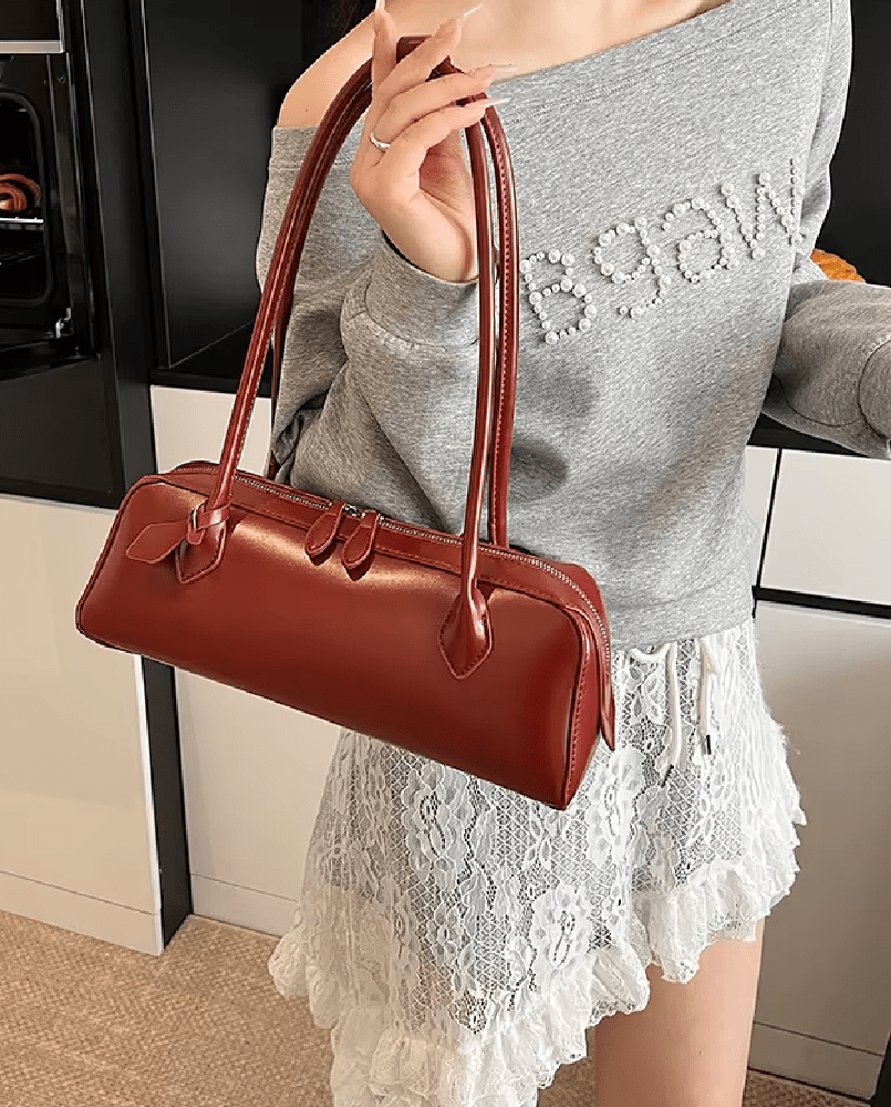 SOERA Ella Vintage Leather Baguette Bag - Bag - SOERA-335683-RED-OS-67491 Red