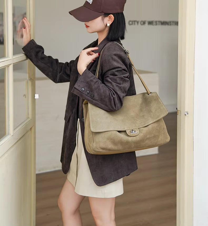 SOERA Esther Frosted Cowhide Retro Tote Bag - Bag -  Beige Small