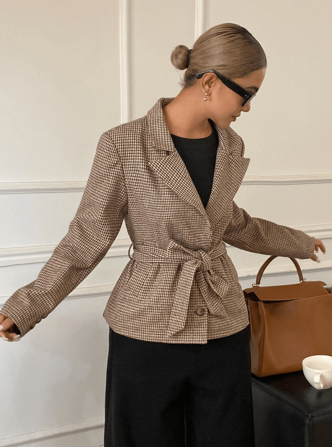SOERA Teresa Houndstooth Plaid Blazer - Blazer - SOERA-250499-BRO-M-68355 Brown M
