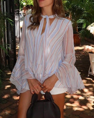 Blusa Hanna a Righe con Volant e Fiocco al Collo