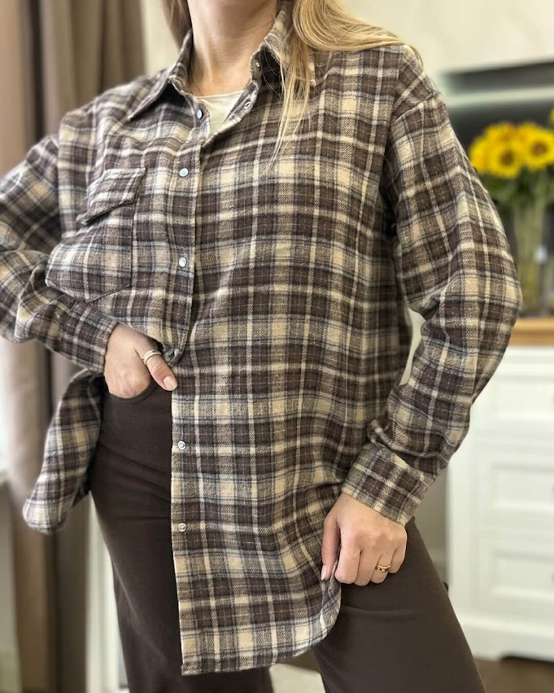 SOERA Melissa Oversized Plaid Shirt - Blouse - SOERA-074691-DAR-O-81987 Brown One Size