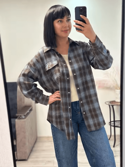 SOERA Melissa Oversized Plaid Shirt - Blouse - SOERA-074691-GRA-O-16451 Gray Blue One Size