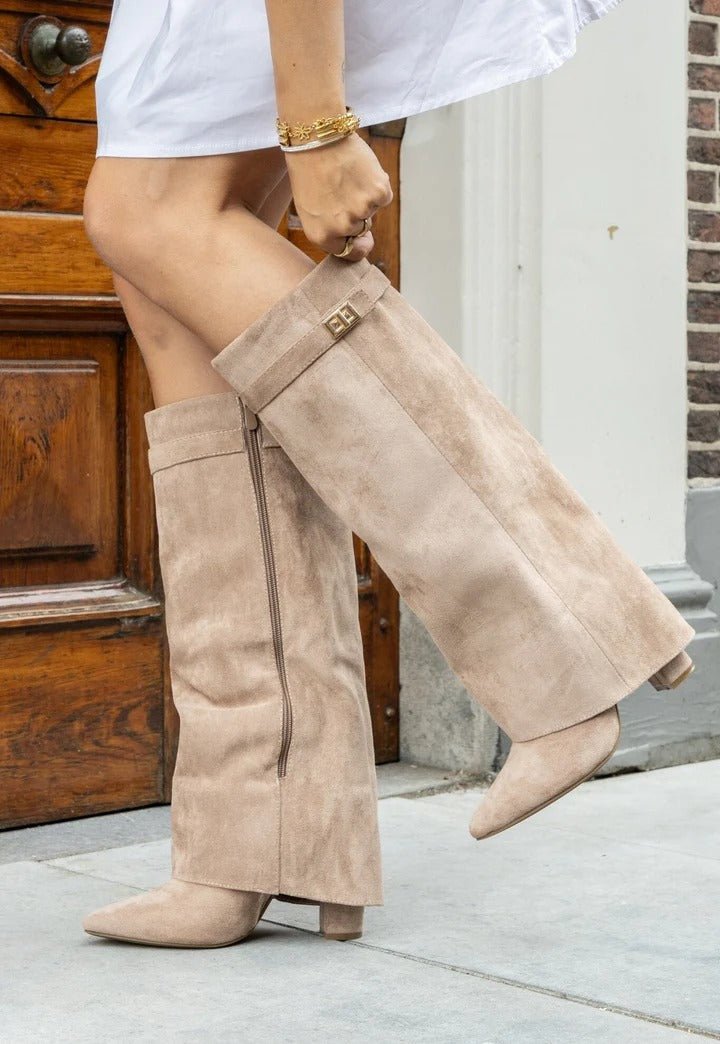 SOERA Lisa Pointed Toe Block Heel Boots - Boots - SOERA-418819-BEI-7-46211 Beige 7