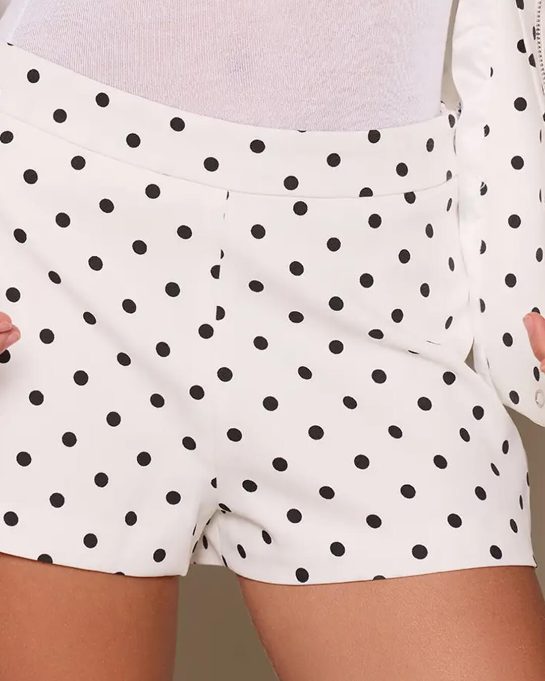 SOERA Jillian Polka Dot Mid - Rise Shorts - Bottoms - 1005009666079891-;mM1775592293070802546 White M