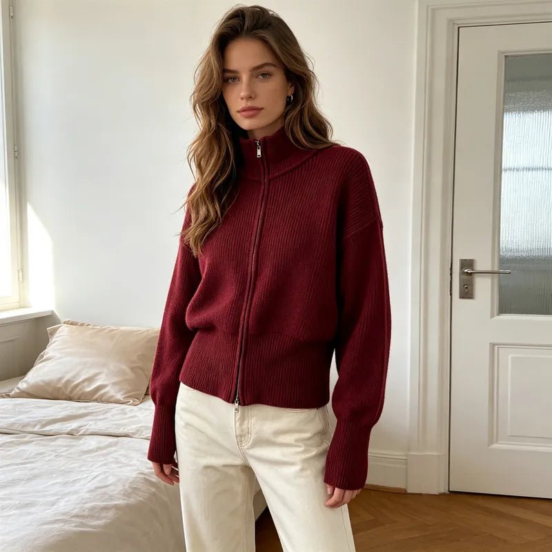 SOERA Joanna Double Zip Knitted Cardigan - Cardigans -  Dark Red S