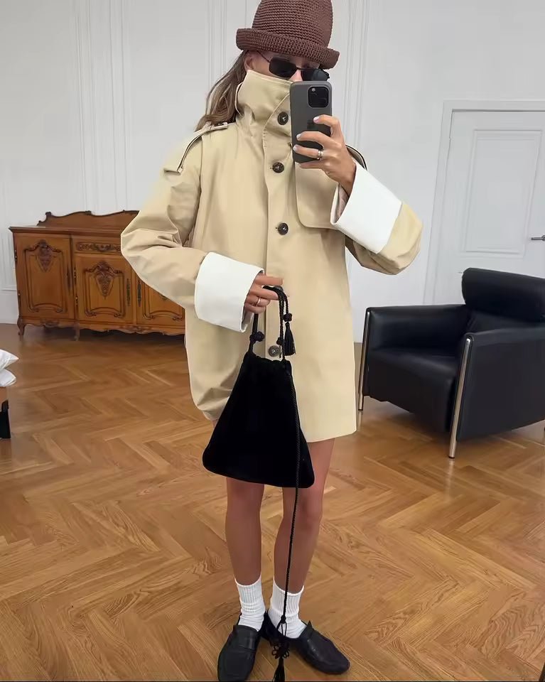 SOERA Alicia Contrast Cuffs Belted Trench Coat - Coat - SOERA-486659-KHA-S-00355 Beige S