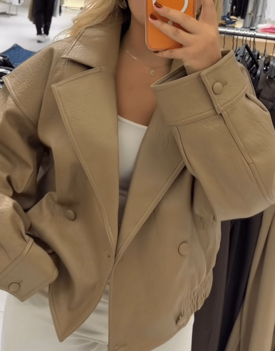 SOERA Audrey Double Breasted Faux Leather Coat - Coat - SOERA-511491-1-M-22979 Beige M