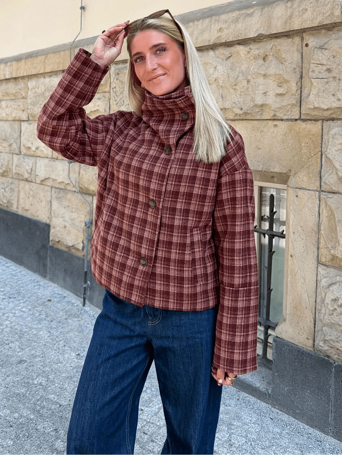 SOERA Jane Stand Collar Wool Blend Plaid Coat - Coat - SOERA-905987-PLA-L-77027 L