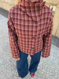 Cappotto Jane con collo alla coreana in misto lana a quadri